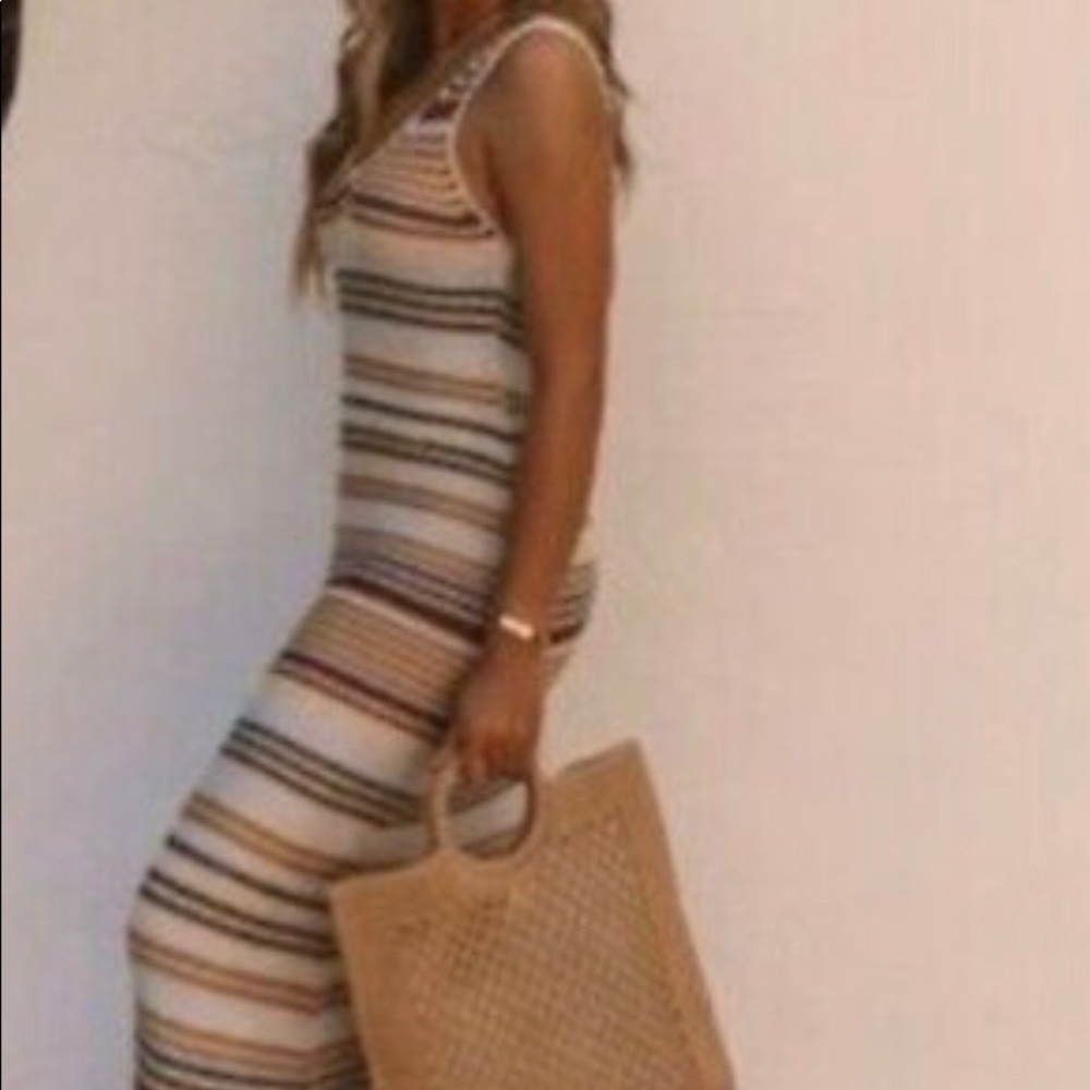 NWT! House of Harlow 1960 Womens Brown Crochet Knit Striped Midi Dress Sz M